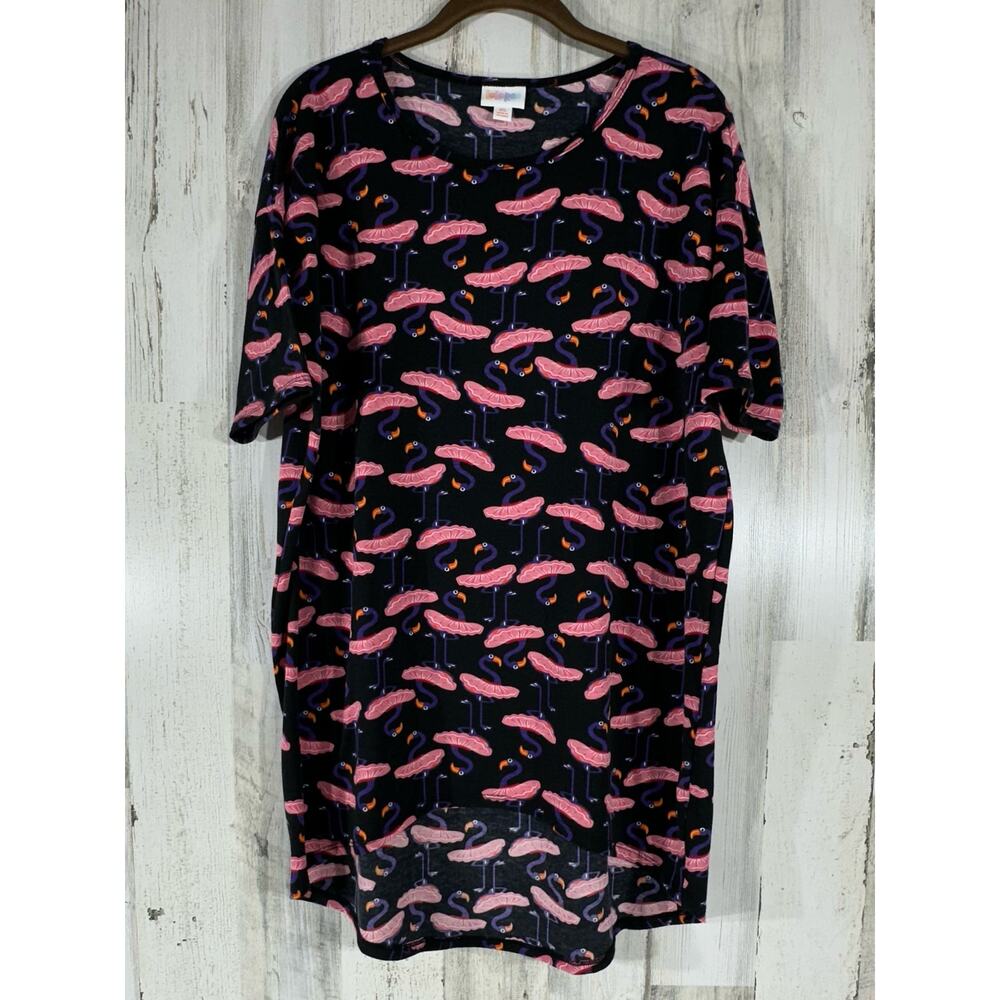 LulaRoe Womens Irma Top Tunic Size XS Purple Flamingo Pink Tutu High Low Hem